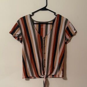 American Eagle V Neck, Multicolor Striped Button-Down Shirt